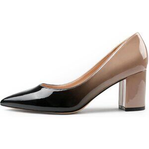 Pumps for Women Chunky Heels Comfortable Middle Block Heel Pumps Nude-black
